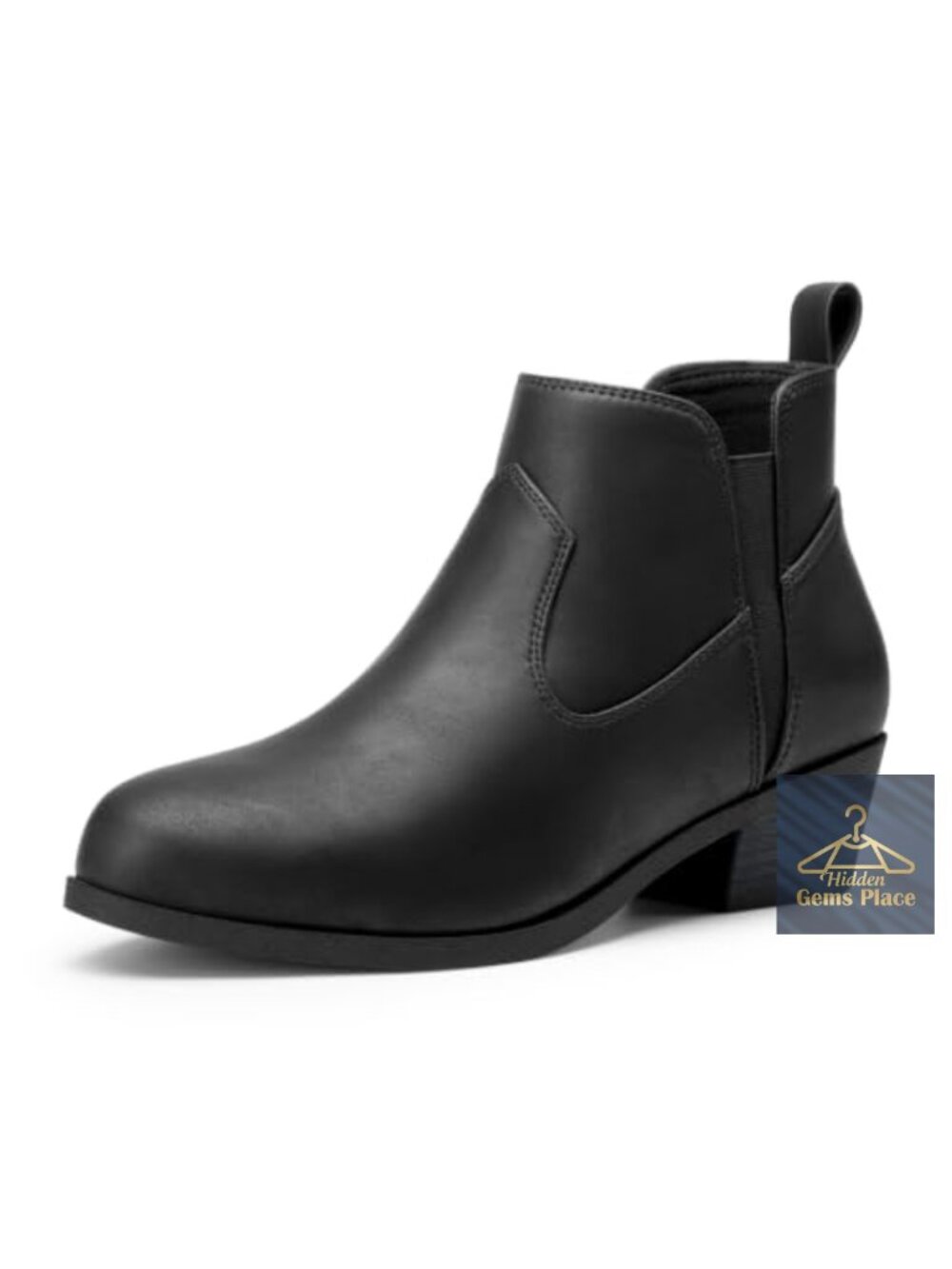 Women's Chunky Low Heel Slip On Ankle Boots Faux Leather Comfortable